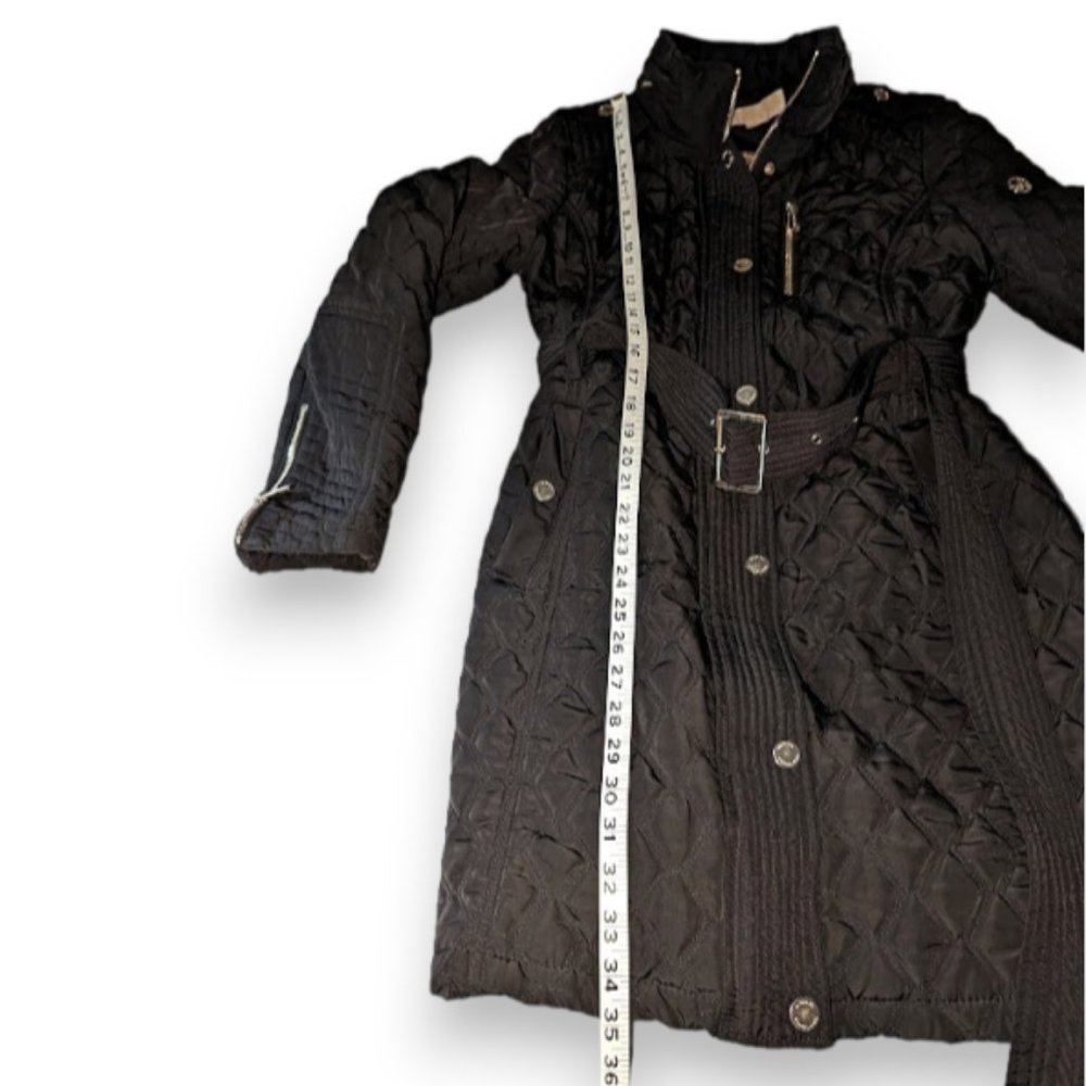 Michael Michael Kors Black Lined Quilted Removable Hooded Belted Coat Women PL - Picture 10 of 12